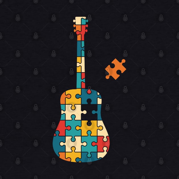 Retro Style Puzzle Acoustic Guitar Silhouette by nightsworthy